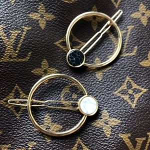 Hair Clip Set - 2 NEW black/white marble/gold